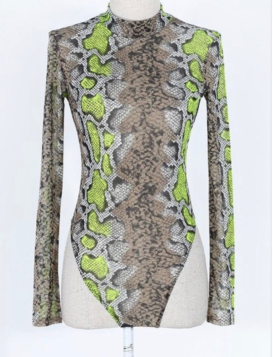 green snakeskin bodysuit