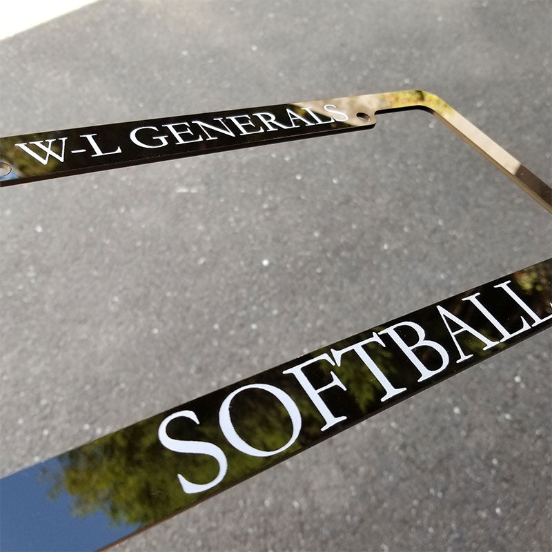 Custom softball license plate frame engraving