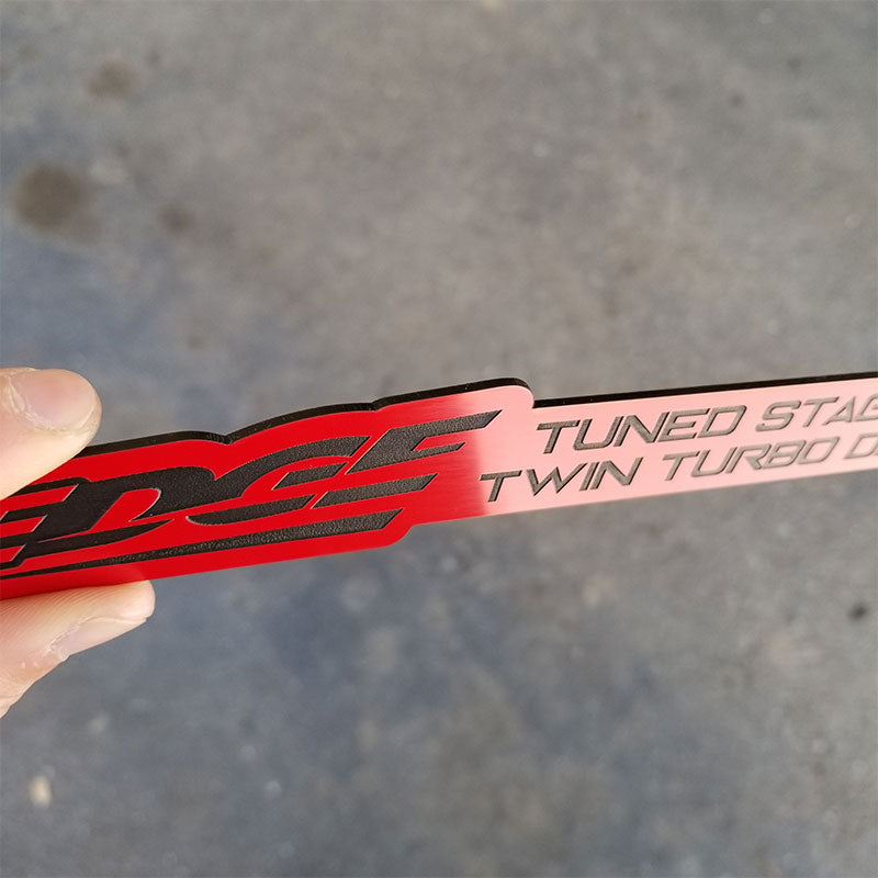 brushed satin red with black engraving custom emblem