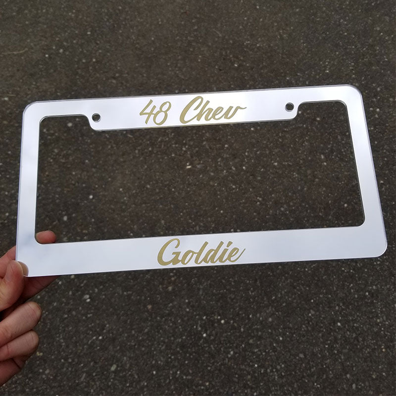 48 Chev Goldie Chrome & Gold License Plate Frame