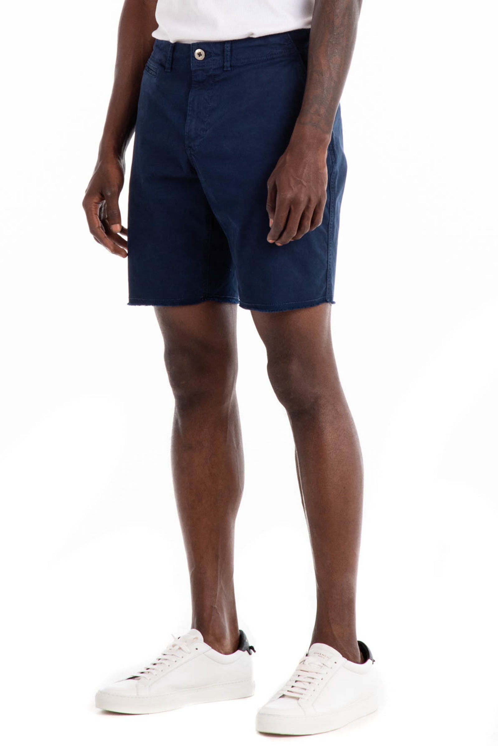 Original Paperbacks Brentwood Chino Short in Navy on Model Cropped Side View