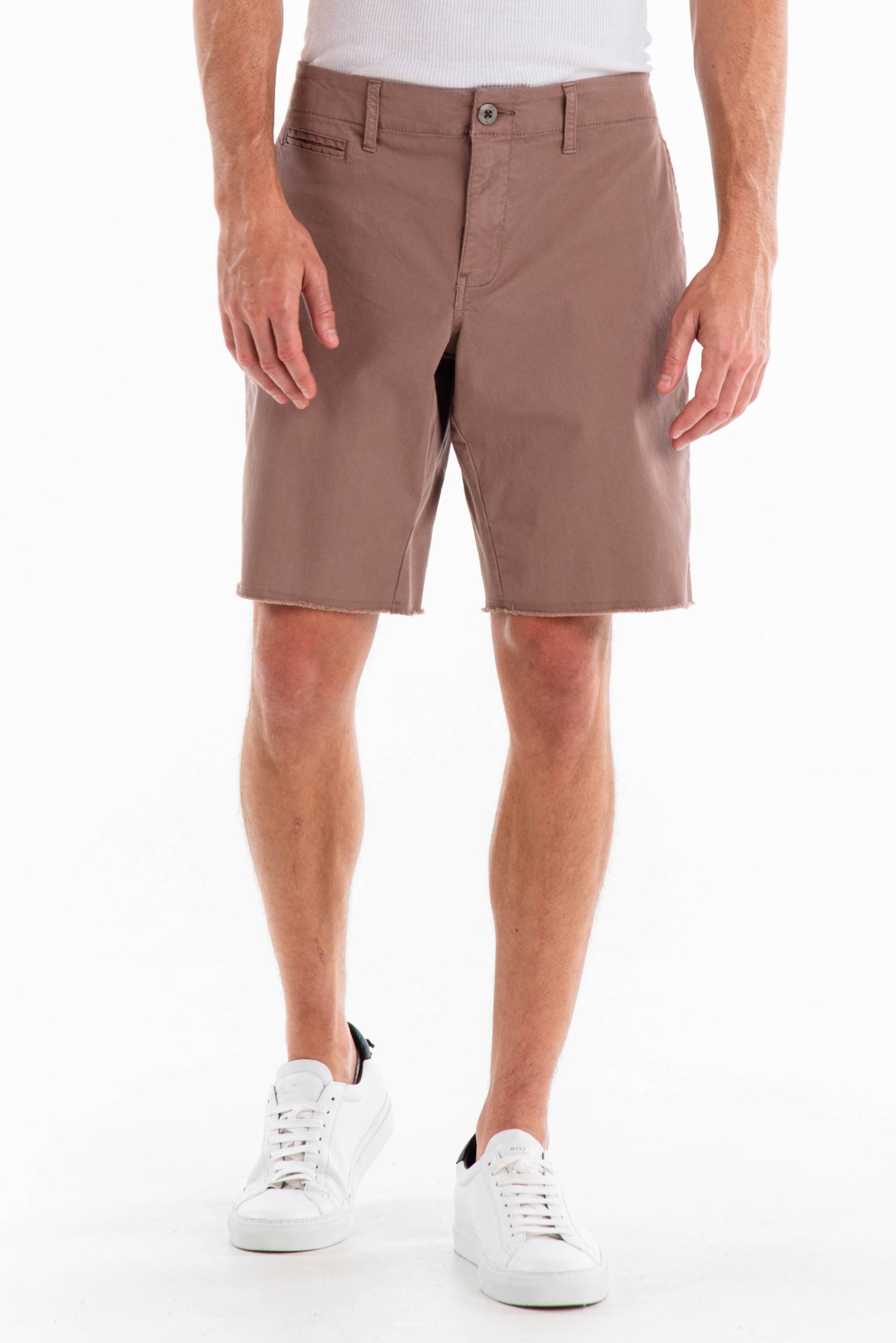 Original Paperbacks Rockland Chino Short in Chocolate on Model Cropped Front View