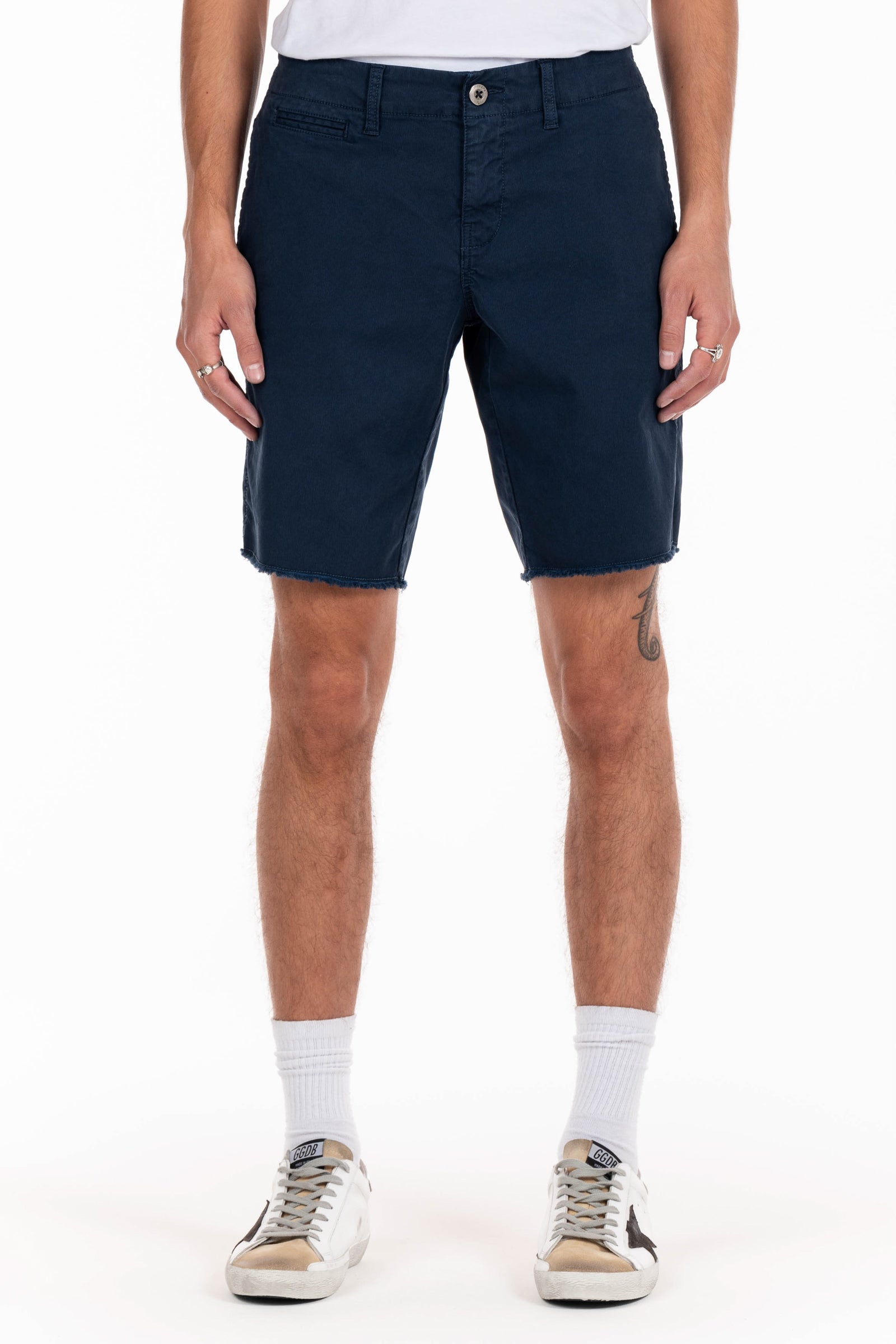Original Paperbacks Rockland Chino Short in Navy on Model Cropped Front View