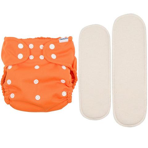 A stylish cloth diaper adorned with cute white polka dots, perfect for your little one's comfort and style.
