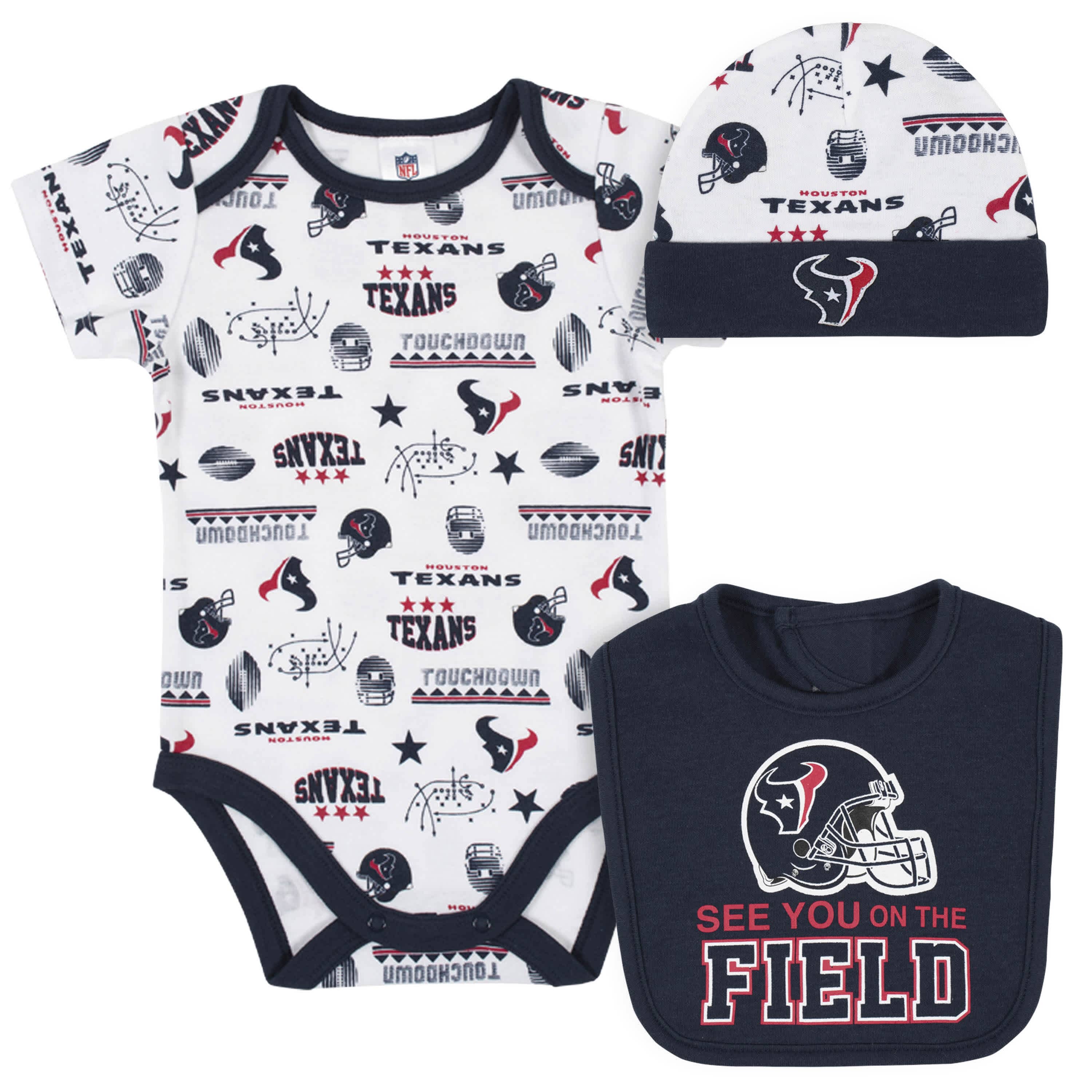 NFL Houston Texans Baby Girls Bodysuit, Pant, and Cap Set - 6-9mo