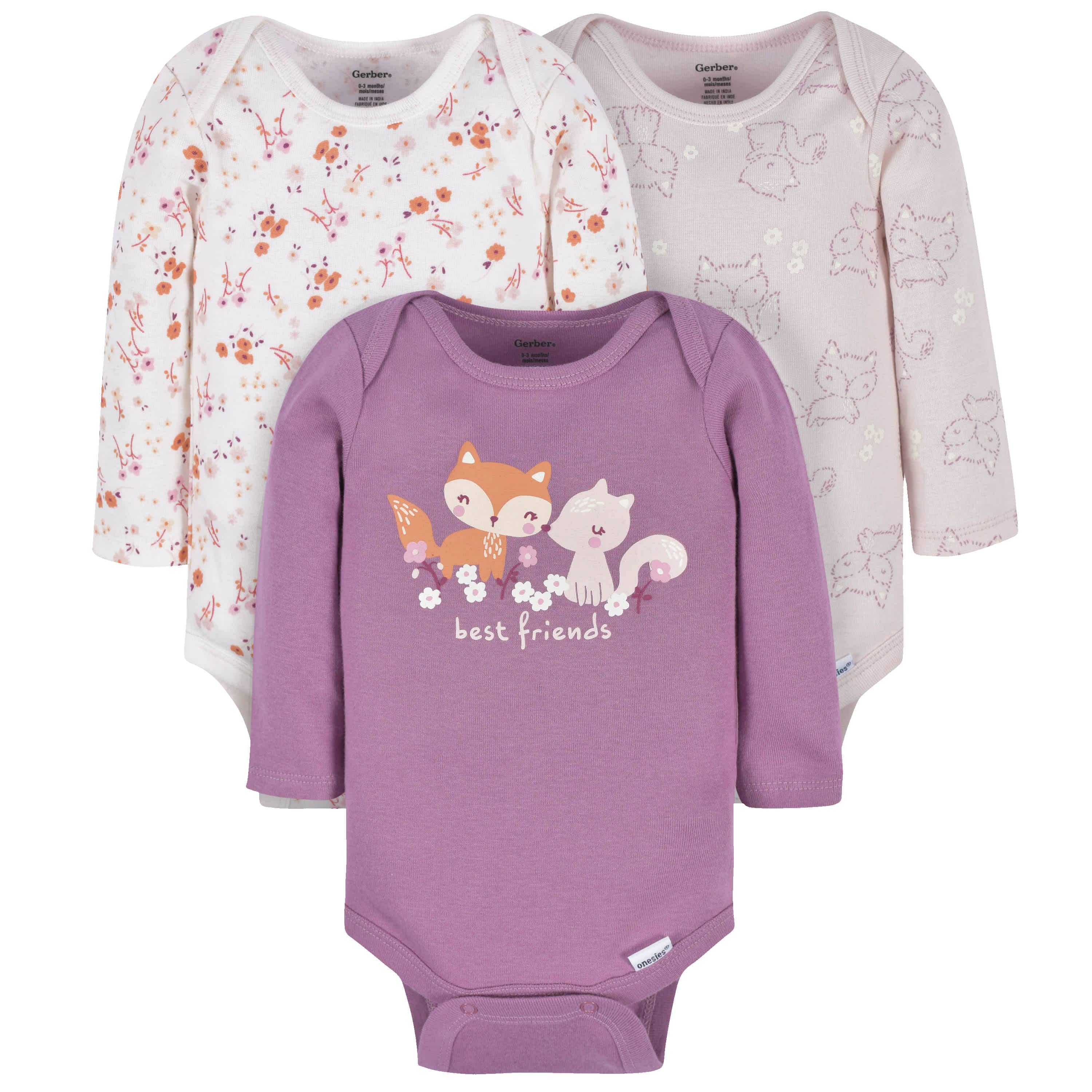 3-Pack Baby Girls Purple Woodland Long Sleeve Onesies® Bodysuits – Gerber  Childrenswear