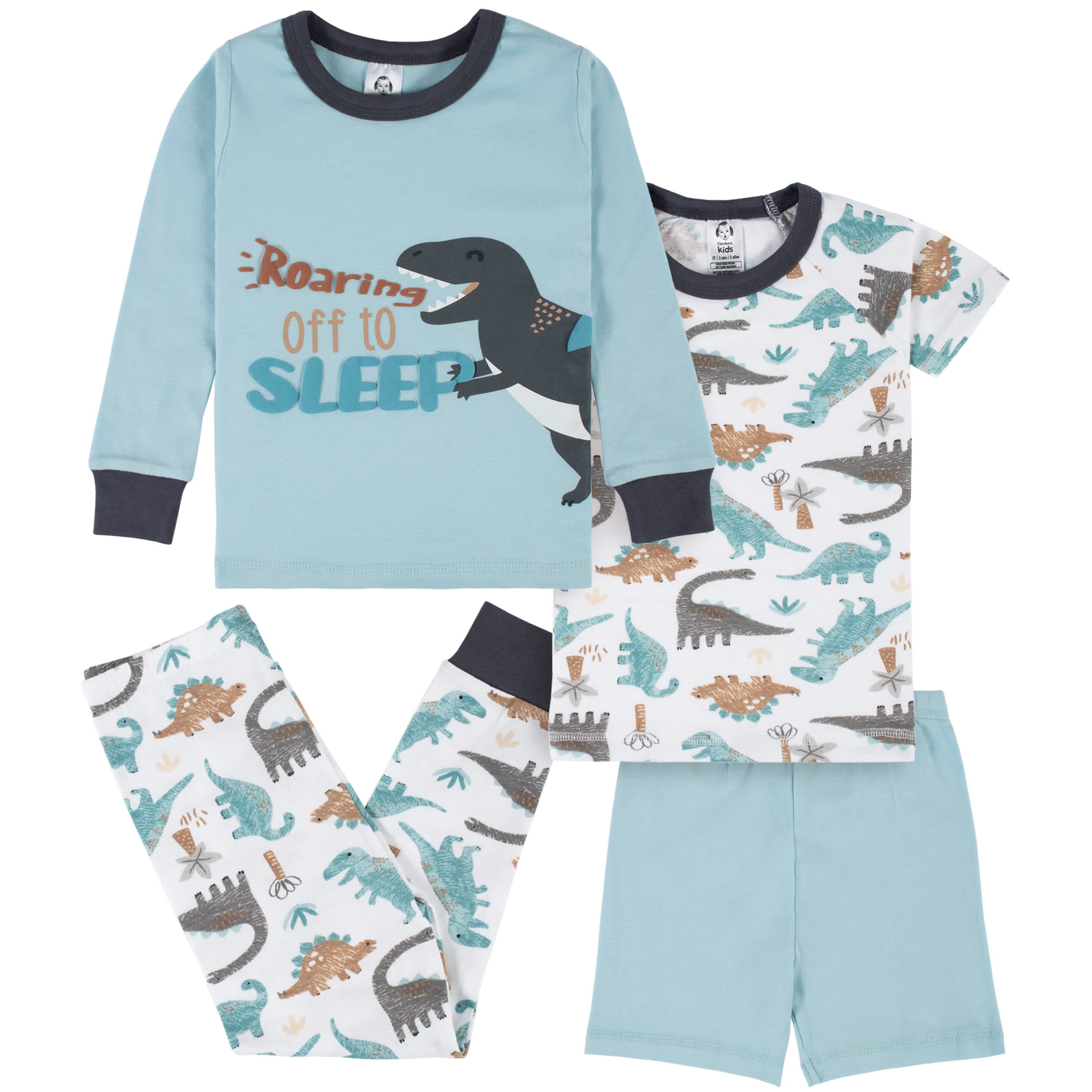 Dinosaur Pajamas For Boys Toddler Kids Glow in The Dark T-Rex 4 Pieces Short PJs Set 