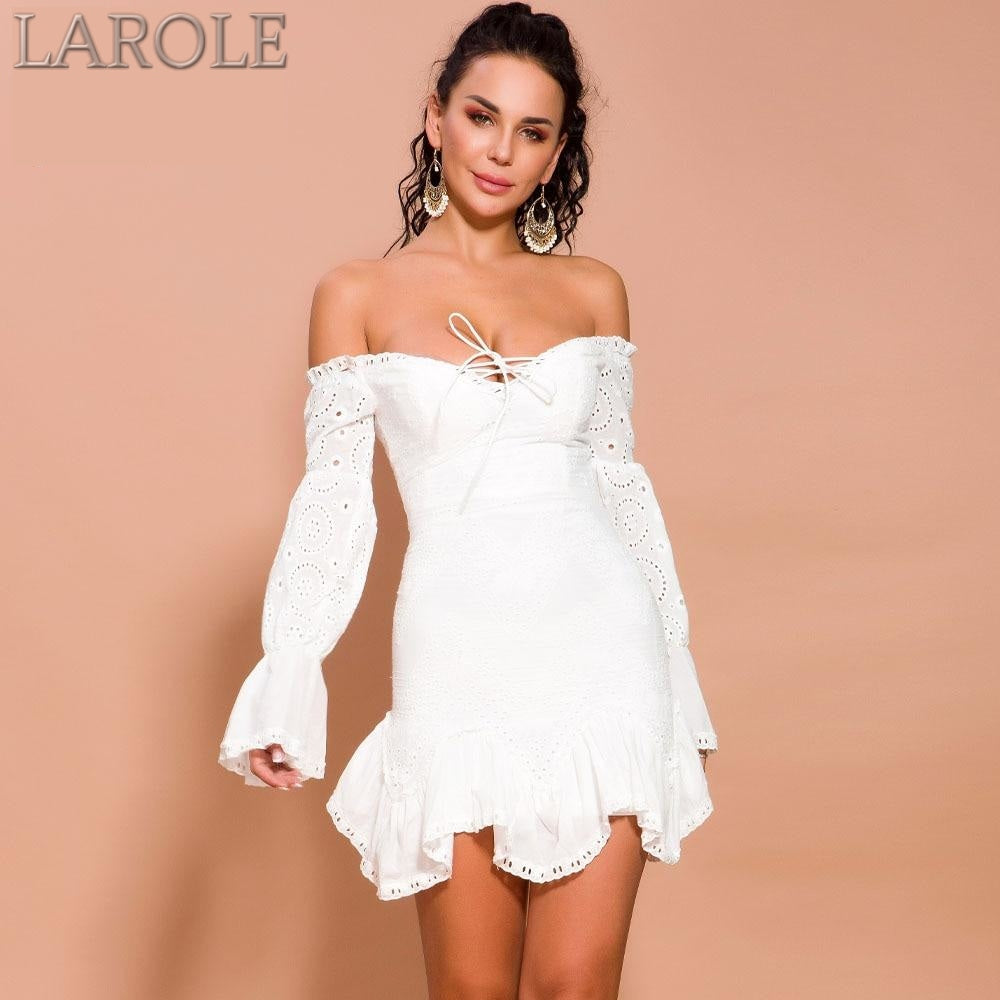 off the shoulder white dress long sleeve