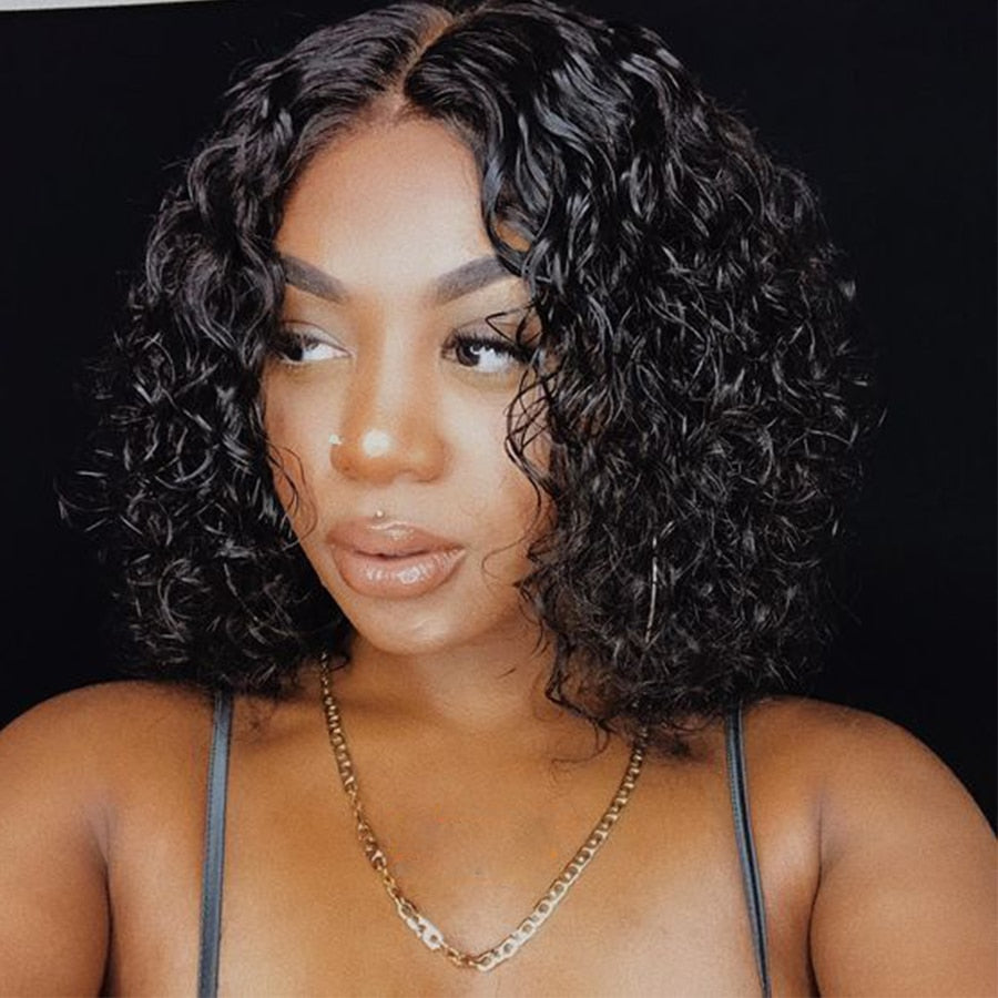 13 6 Short Curly Human Hair Bob Wig Lace Front Human Hair Wigs For Black Women Brazilian Remy Pre Pluck Hairline