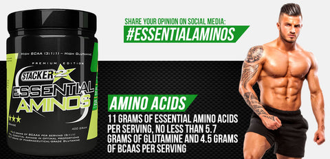 Essential Aminos - Stacker 2 • 400 gram (25 servings) • Aminozuren & Herstel - banner