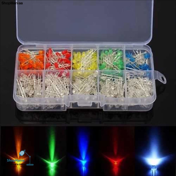 500pcs 3mm round top LED Light White Yellow Red Green Blue Assorted box DIY Set