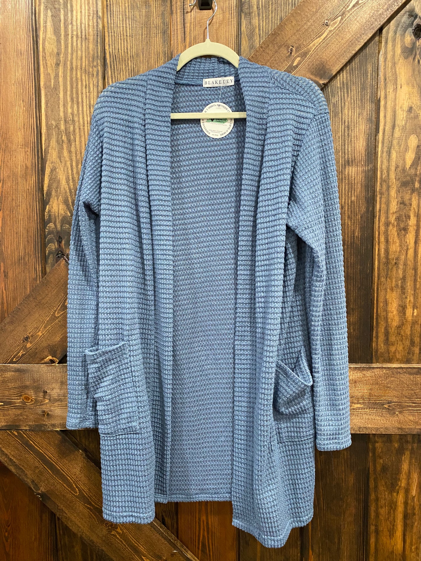 Dusty Blue Thin Waffle Cardigan