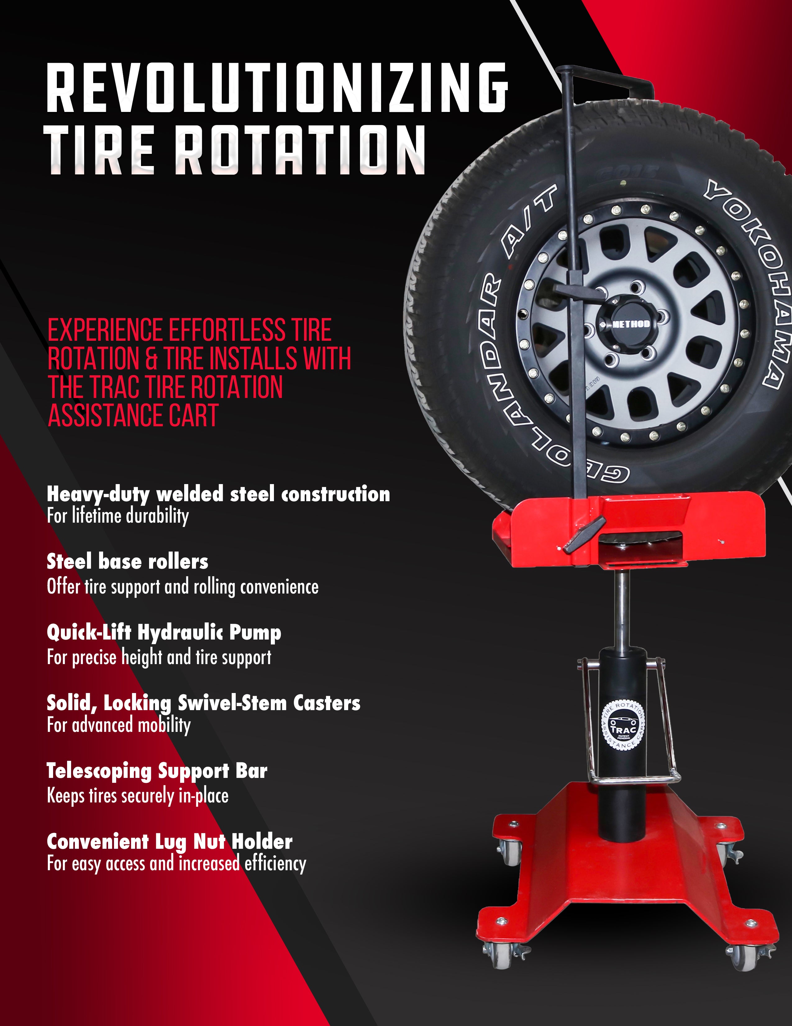 TRAC Tire Rotation Assistance Cart - Fast, Efficient, Safe Tire Rotations and Installs