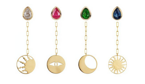 Gold Earrings with ruby, emerald and sapphire studs.