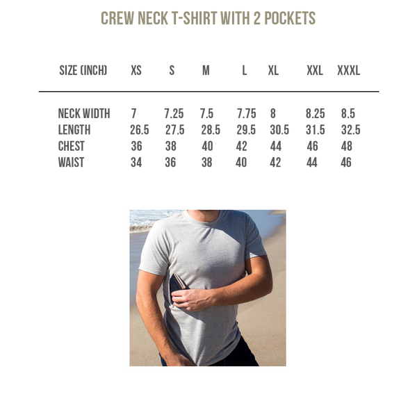 Size Chart - Crew Neck T-Shirt with 2 Pockets