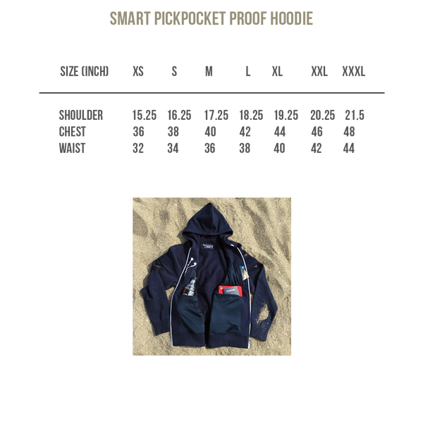 Size Chart - Smart PickPocket Proof Hoodie
