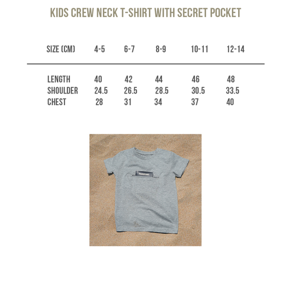 Size Chart - Kids Crew Neck T-Shirt with Secret Pocket