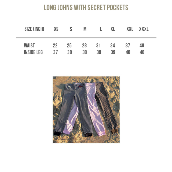 Size Chart - Long Johns with Secret Pocket