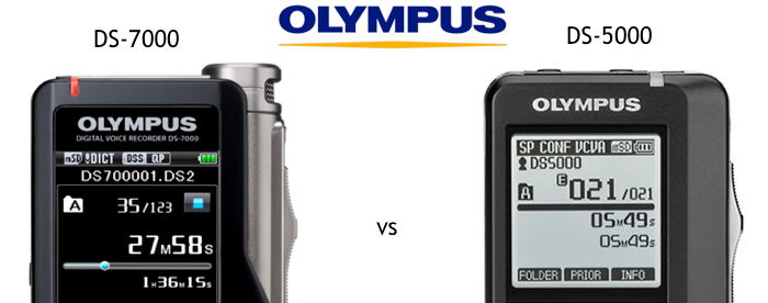Compare Olympus DS-7000 vs DS-5000 digital dictaphone voice recorder