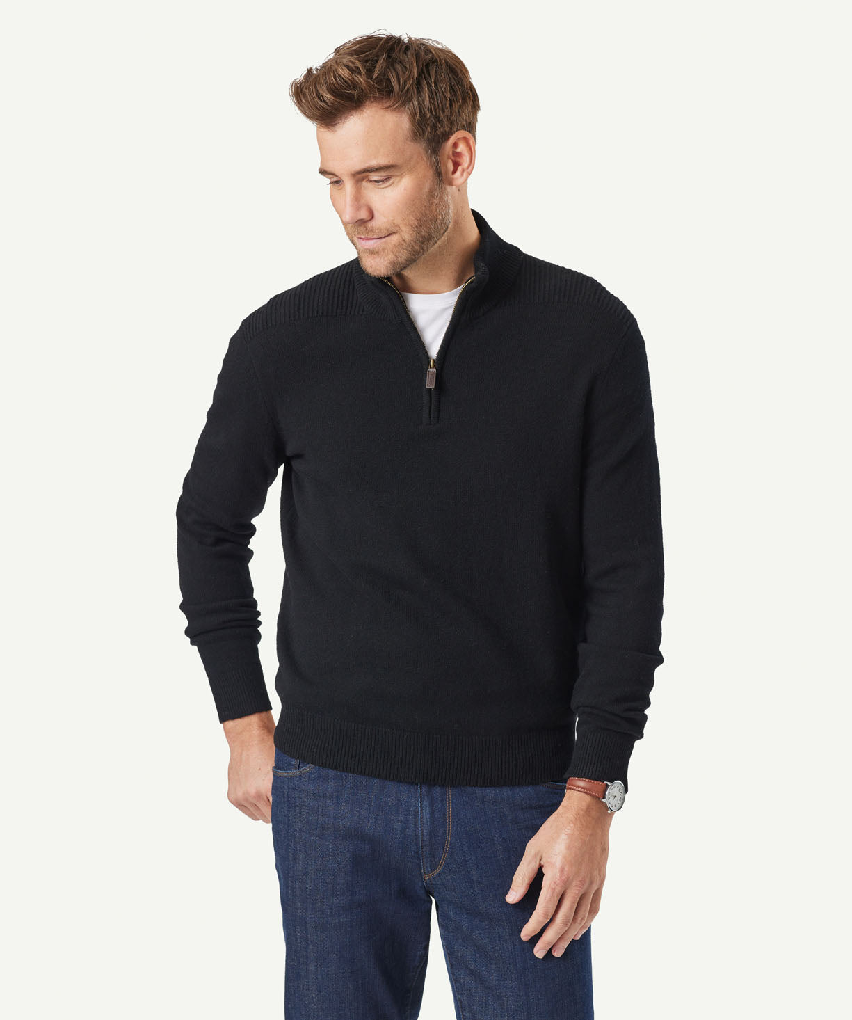 Wool Blend Half Zip Knit Black Knitwear GAZMAN