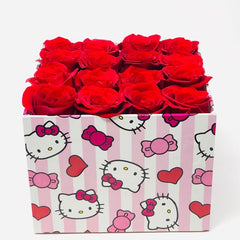 hello kitty red roses arrangement with preserved roses that last for years