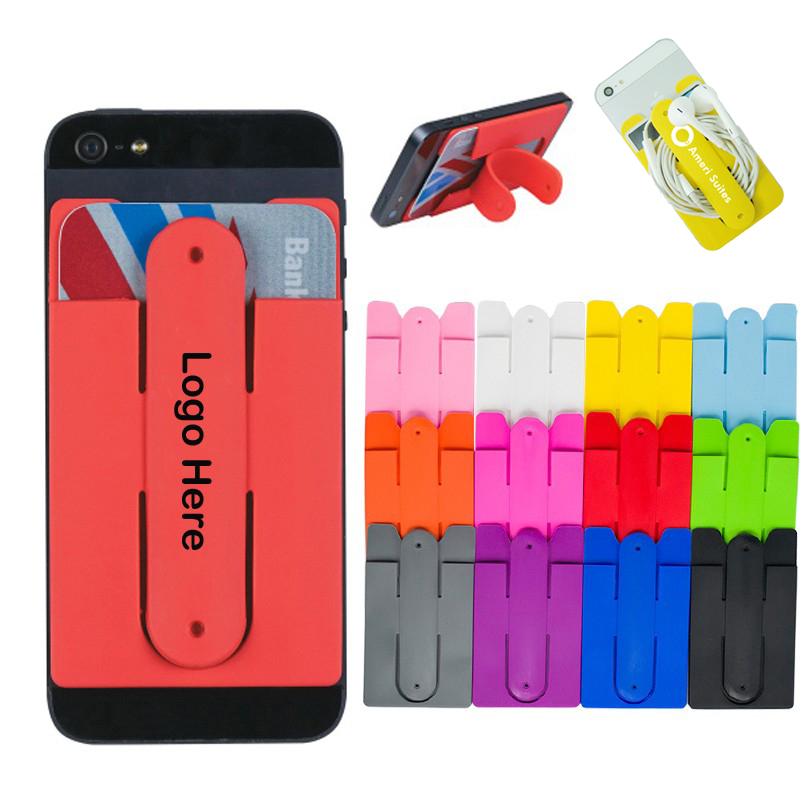 Silicone Adhesive Pouch Credit Card Holder KICKSTAND for Smart Phone iPhone 