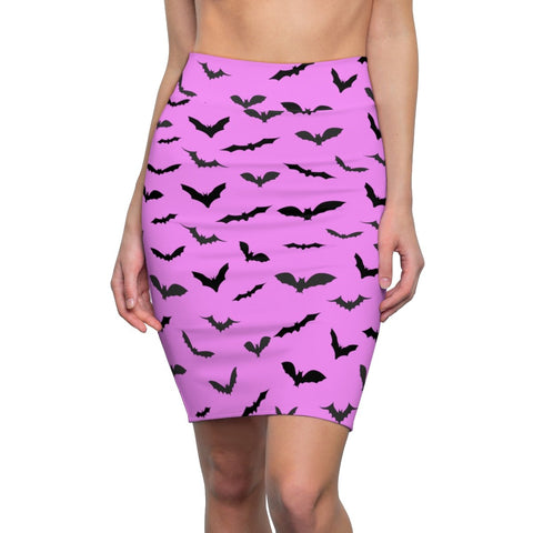 pink bats pencil skirt designer stretchy