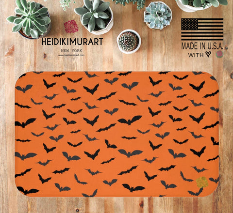 halloween orange bats bath mats 