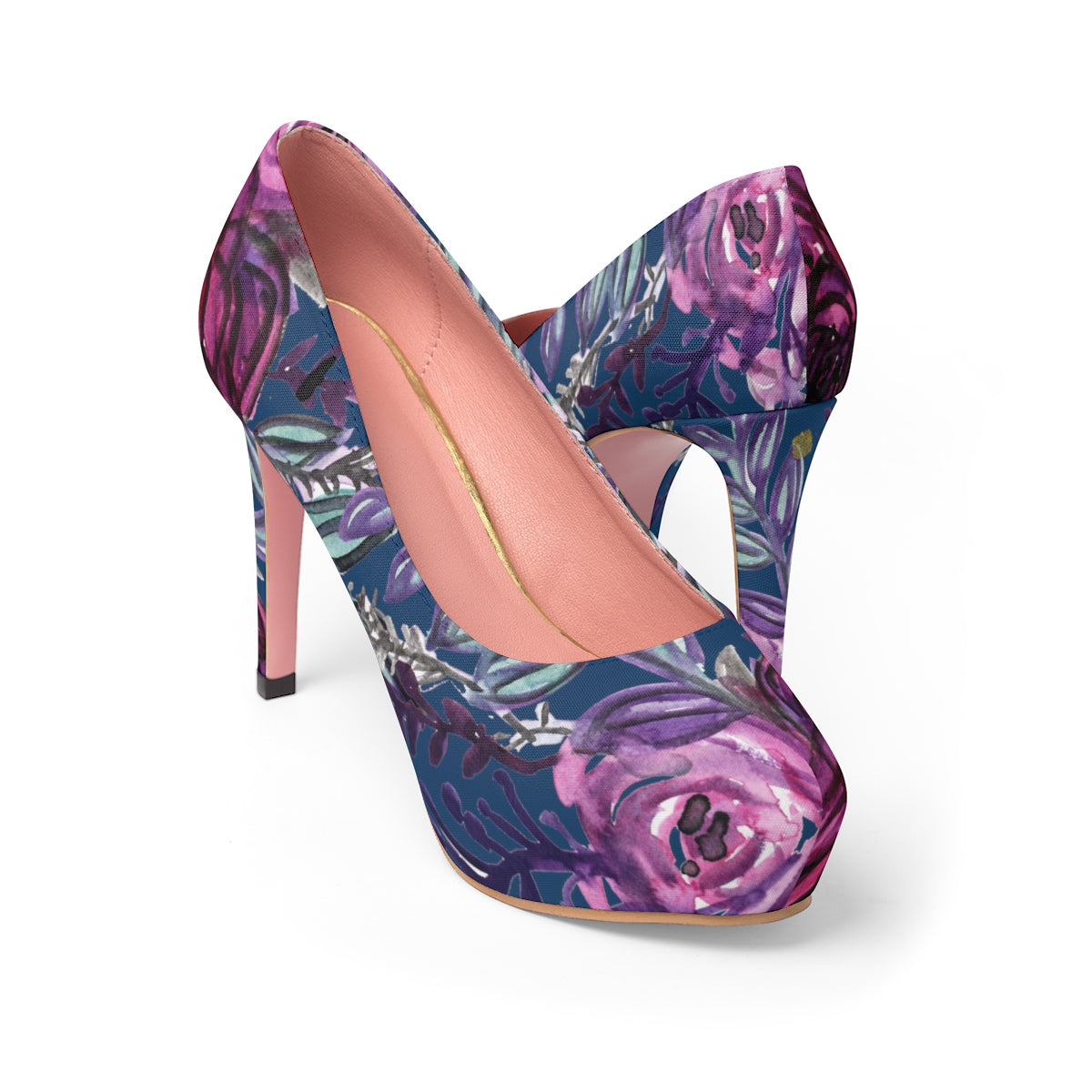 Royal Blue Floral Stilettos, Purple 