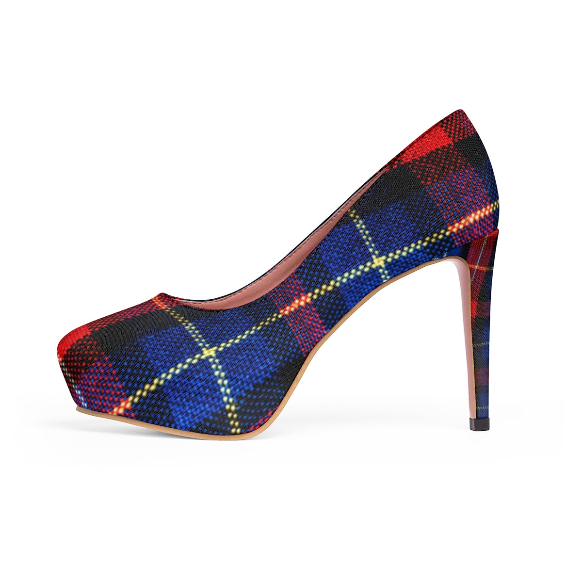 red plaid high heels