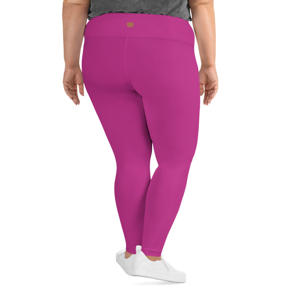 Gum Hot Solid Pink Tights, Best Premium Women's Plus Size Leggings Yoga Pants -Made in USA/EU | Limited