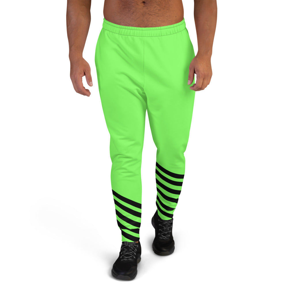 black joggers with green stripe