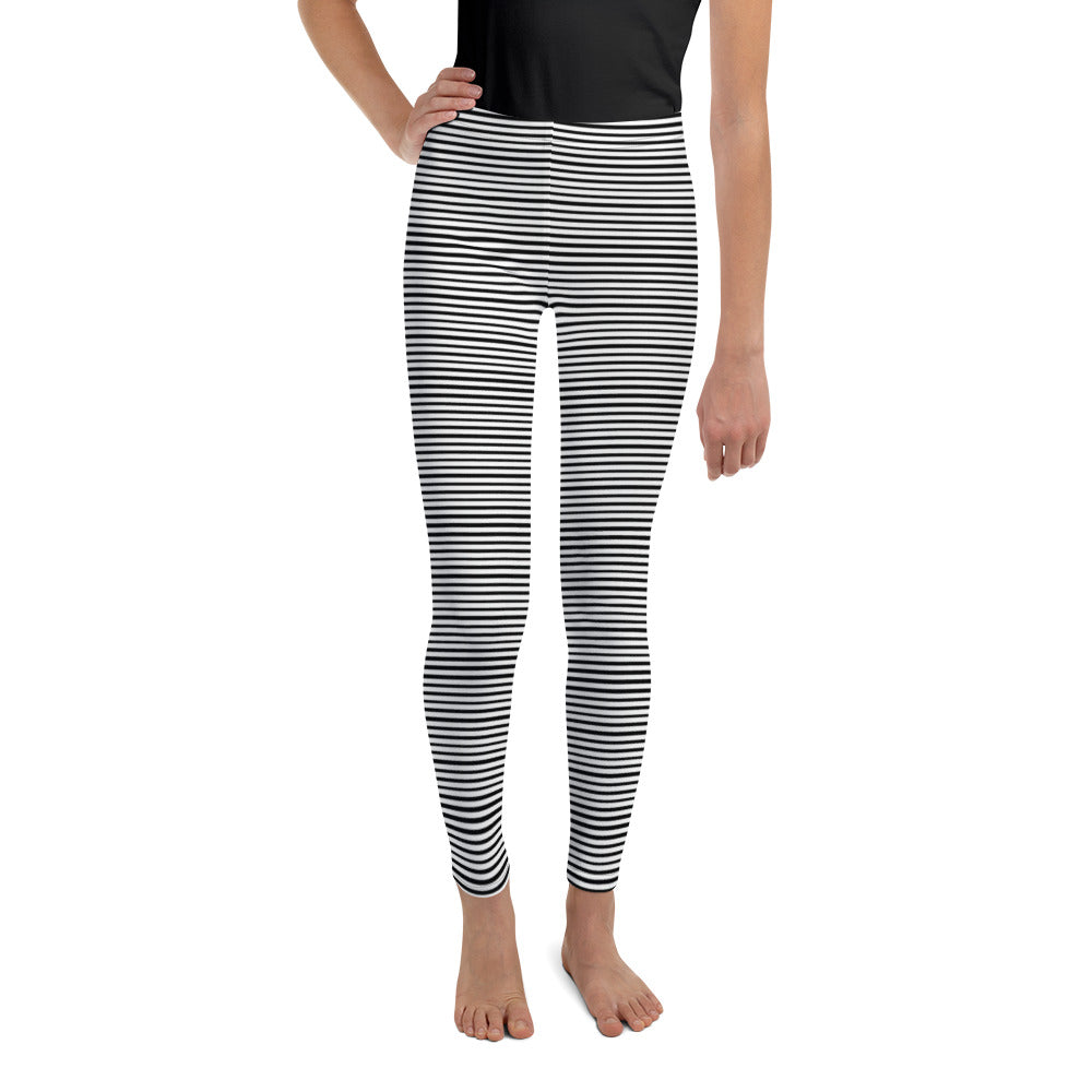 black and white horizontal striped leggings