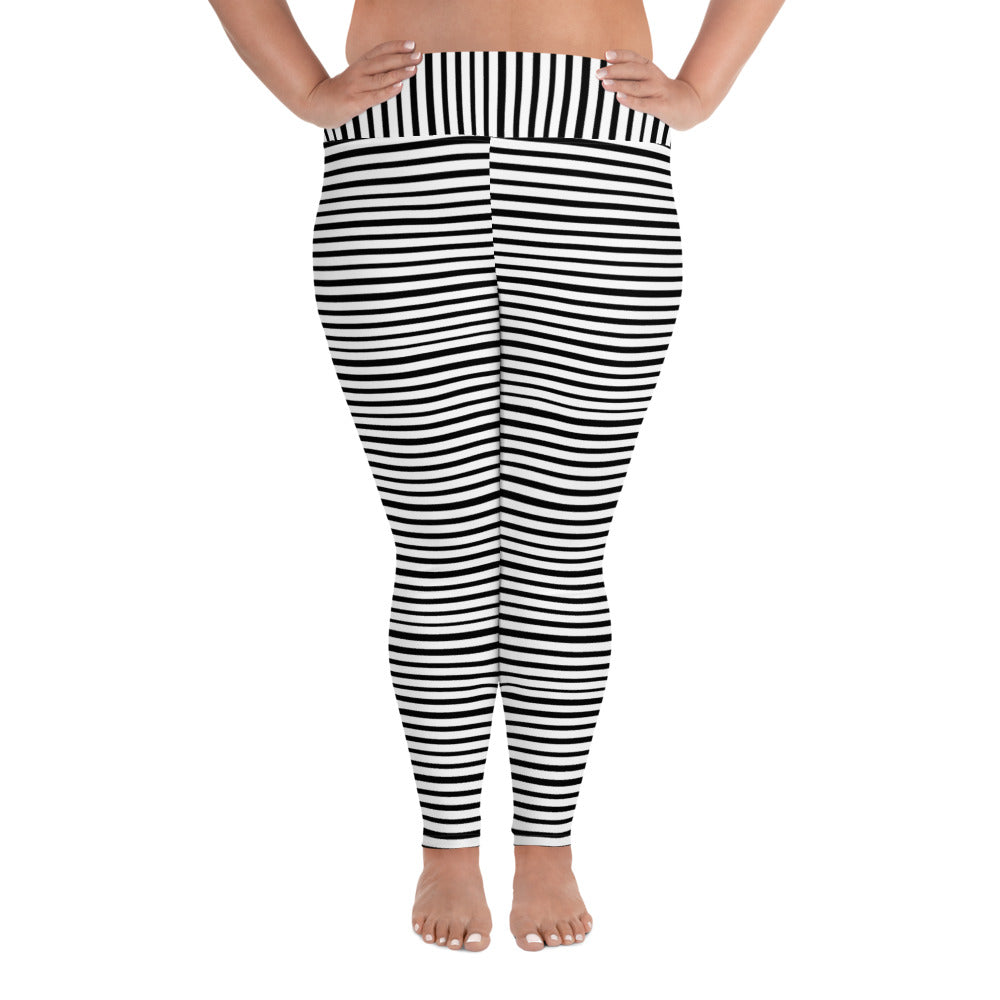 black and white horizontal striped leggings