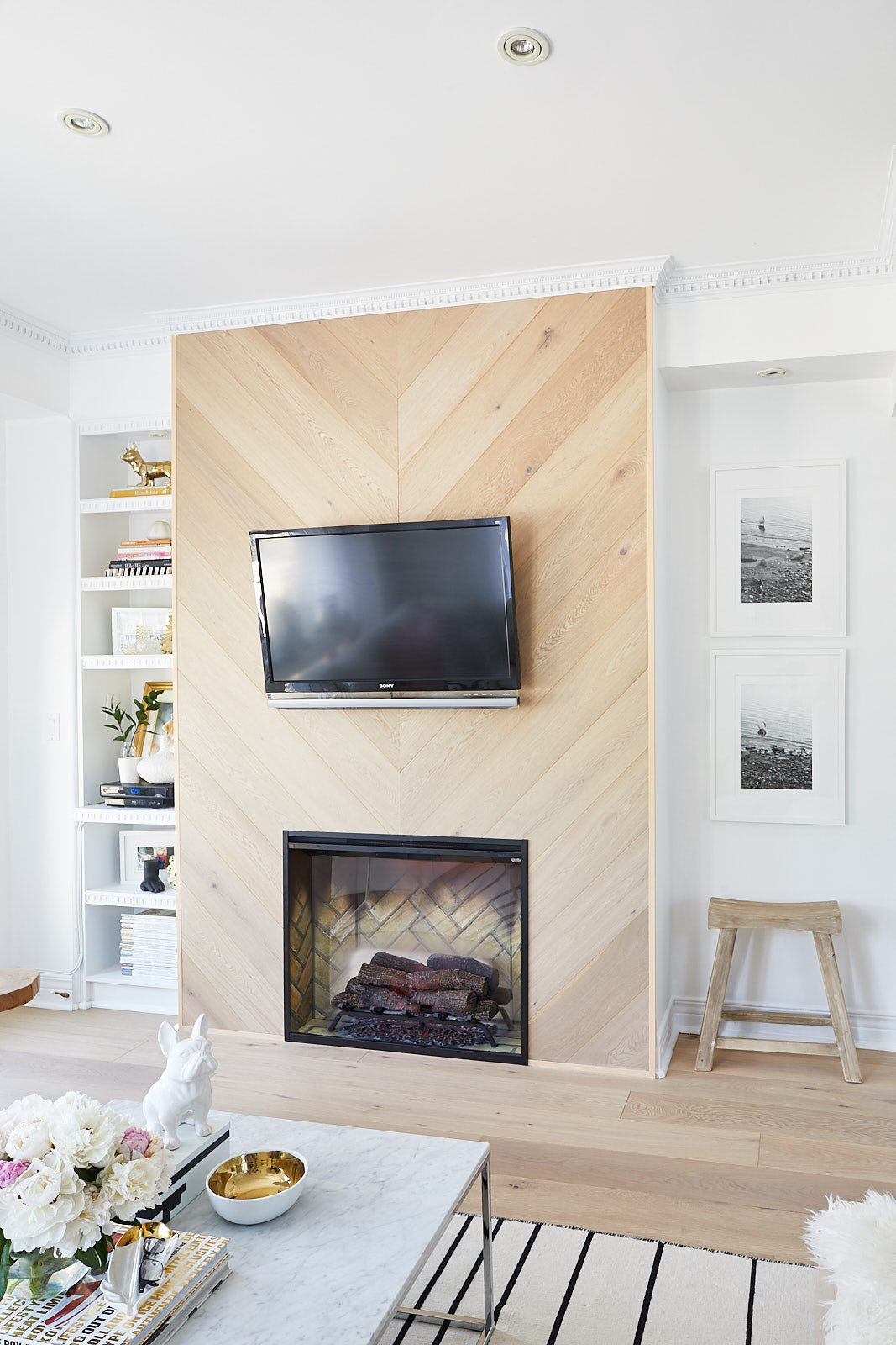 Fireplace wall with TV above