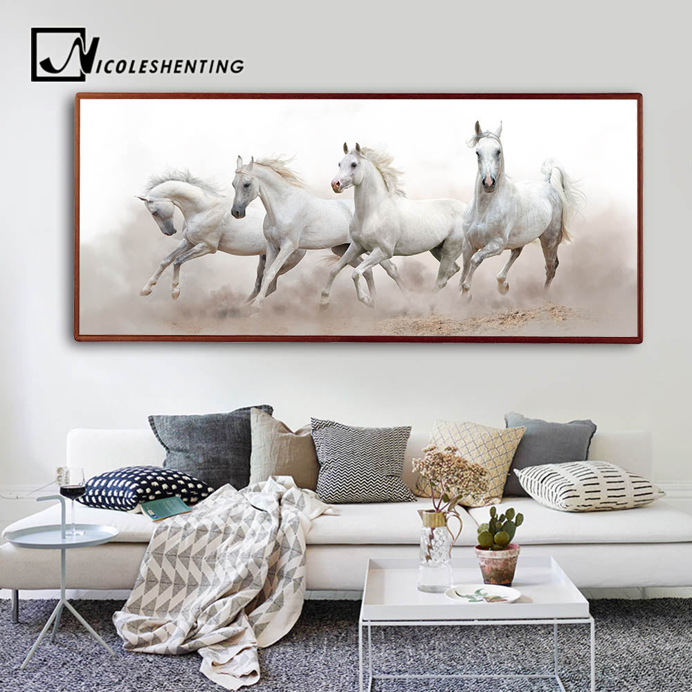 Animals White Horse Wall Art Canvas Posters And Prints Landscape Canva Retrodora