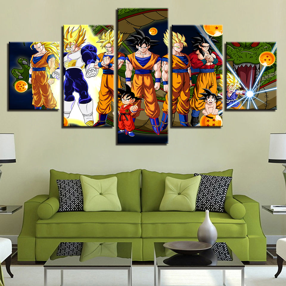 Canvas Poster Modular For Living Room Home Decor 5 Pieces Dragon Ball Z Anime Paintings Super Saiyan Pictures Wall Art Framework