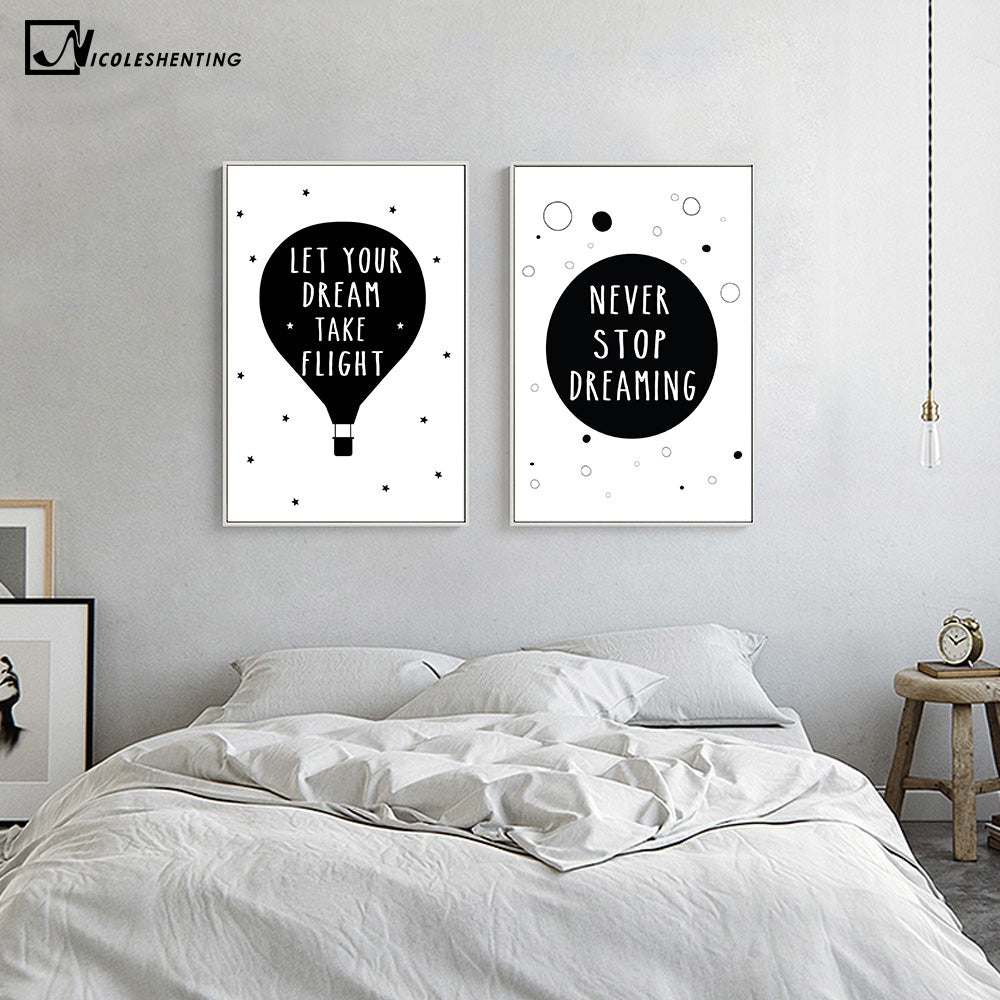 Nordic Art Motivational Star Quotes Minimalist Canvas Poster Painting Black White Wall Picture Children Baby Room Decoration