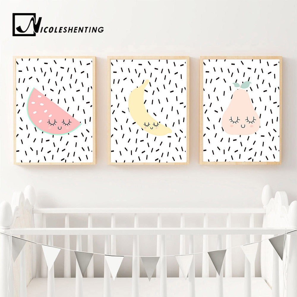 Cute Fruit Apple Banada Wall Art Canvas Posters Nursery Prints Nordic Style Painting Picture Kid Baby Bedroom Decoration