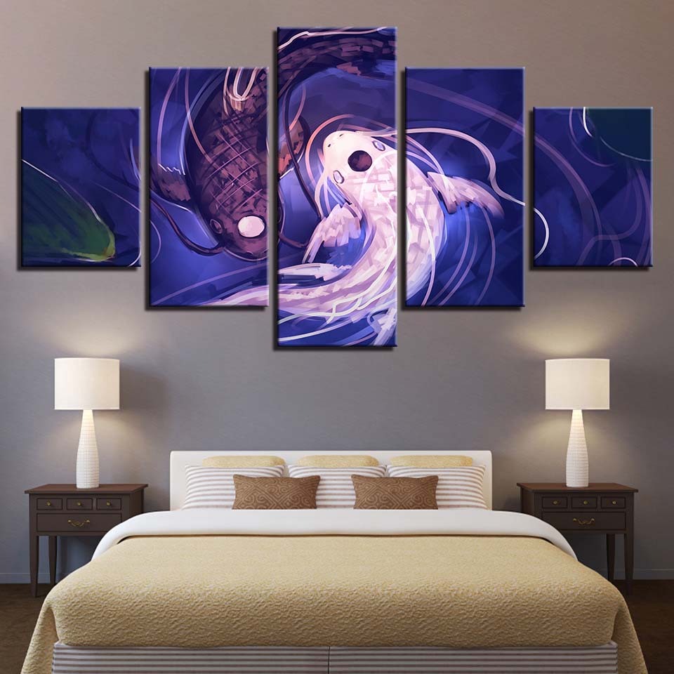 Canvas Home Decor Living Room Paintings 5 Pieces Koi Yin Yang Fish Avatar Pictures Hd Printed Poster Framework Modular Wall Art