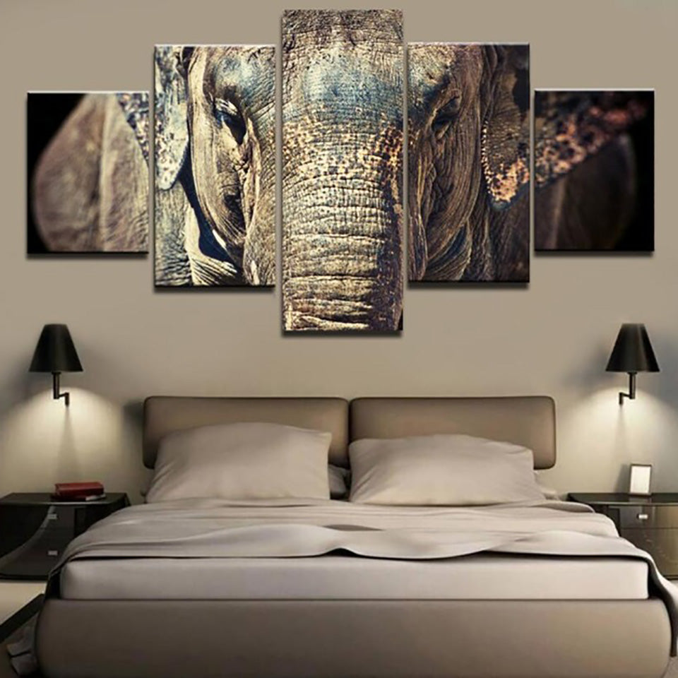 Artwork Painting Modular Pictures Framework 5 Piece Pcs Elephant Animal Home Decor Living Room Wall Hd Printed Modern Canvas