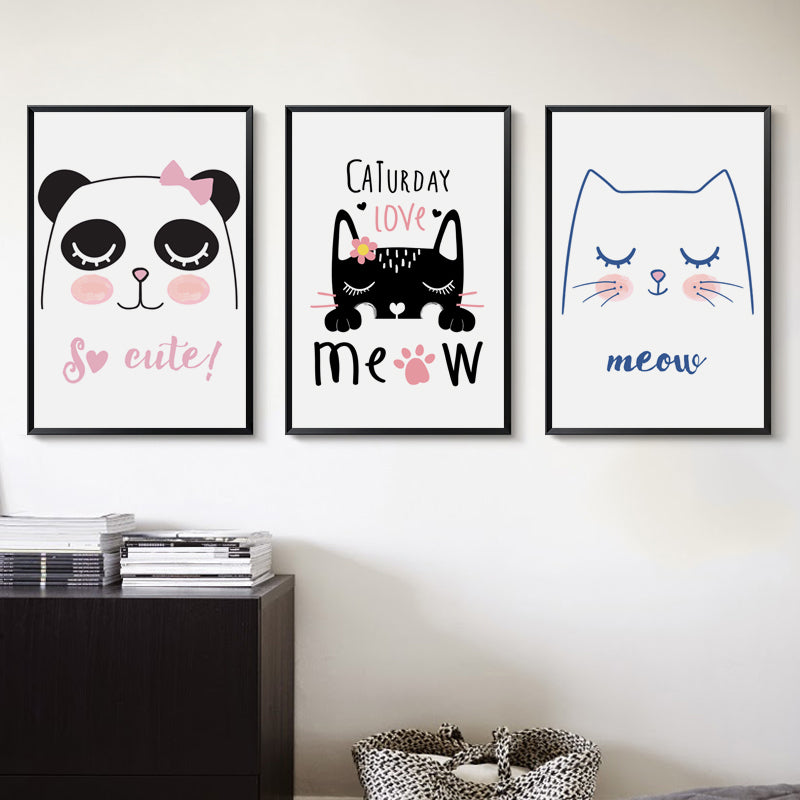 Elegant Poetry Minimalistic Cute Cartoon Cat Panda Canvas Painting Art Retrodora