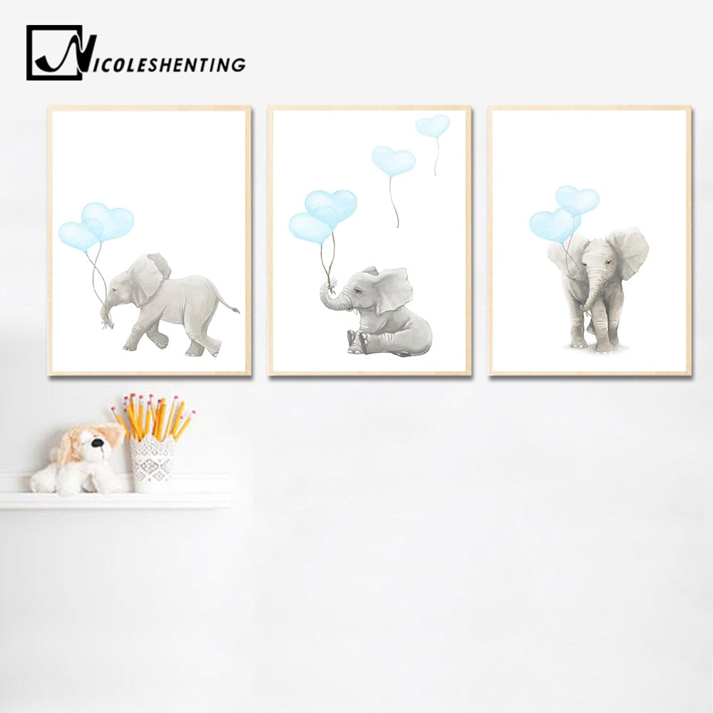 Elephant Balloon Wall Art Canvas Painting Cartoon Nursery Posters And Prints Nordic Kids Decoration Picture Baby Bedroom Decor