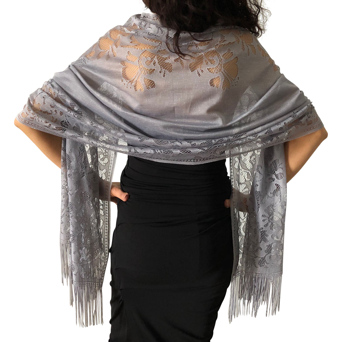 Grey Tulle Wedding Wrap Shawl Lace Pashmina Scarf – Central Chic