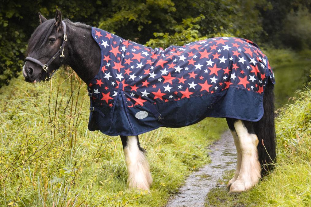 600D Outdoor Winter Turnout Rugs 100g HALF Neck Waterprf Navy White Star 5'3-6'9