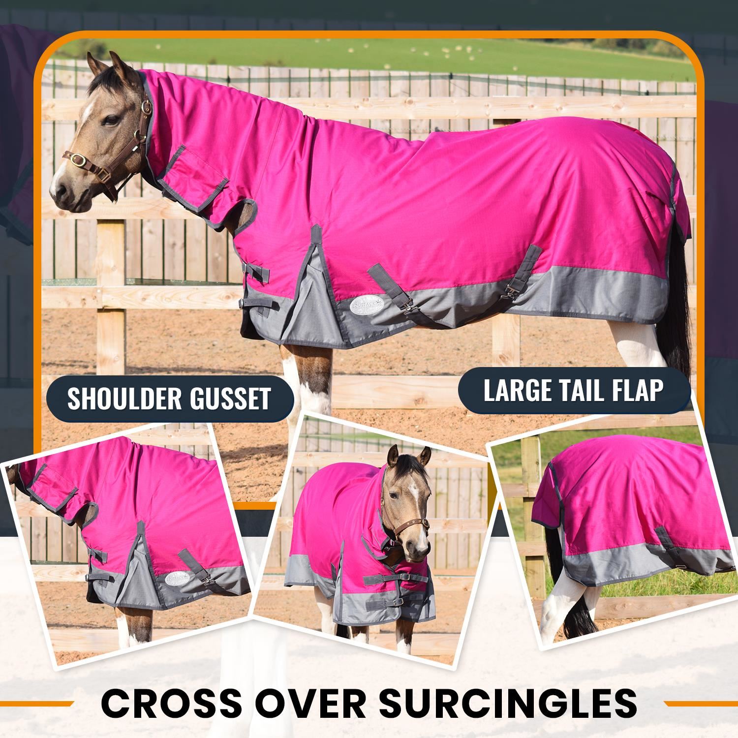 600D Mediumweight Turnout Horse Rug 150g COMBO Thermo Raspberry/Grey 5'3-6'9