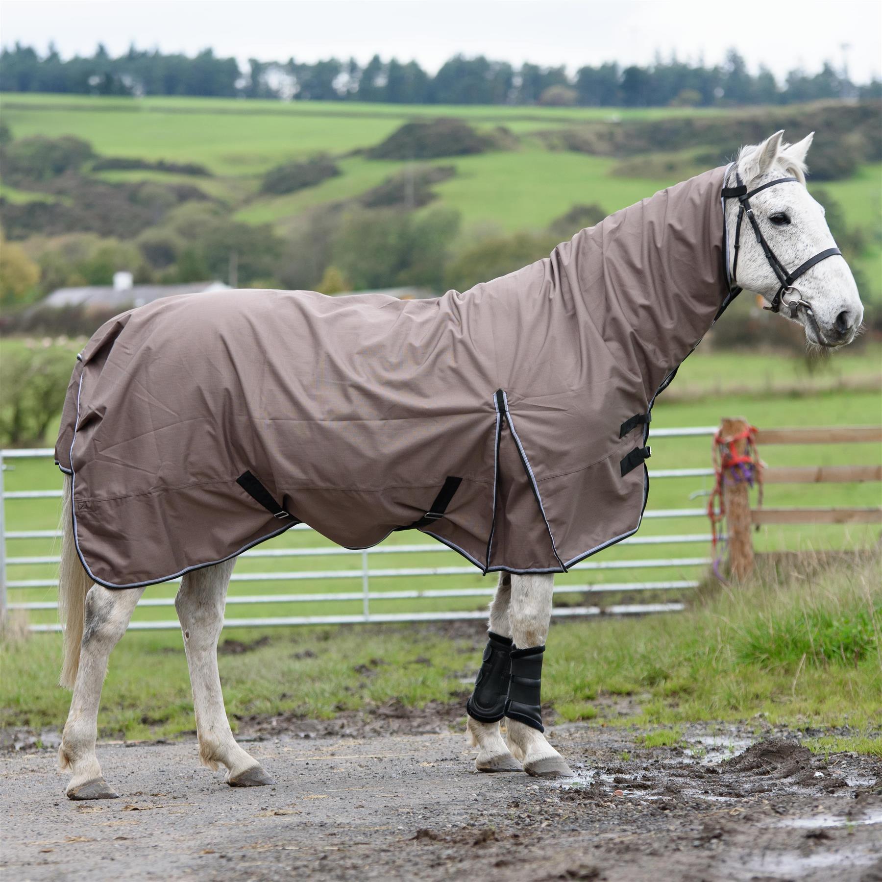 600D Outdoor Mediumweight Turnout 50G Fill COMBO Thermo Horse Rug Brown 5'6-6'9
