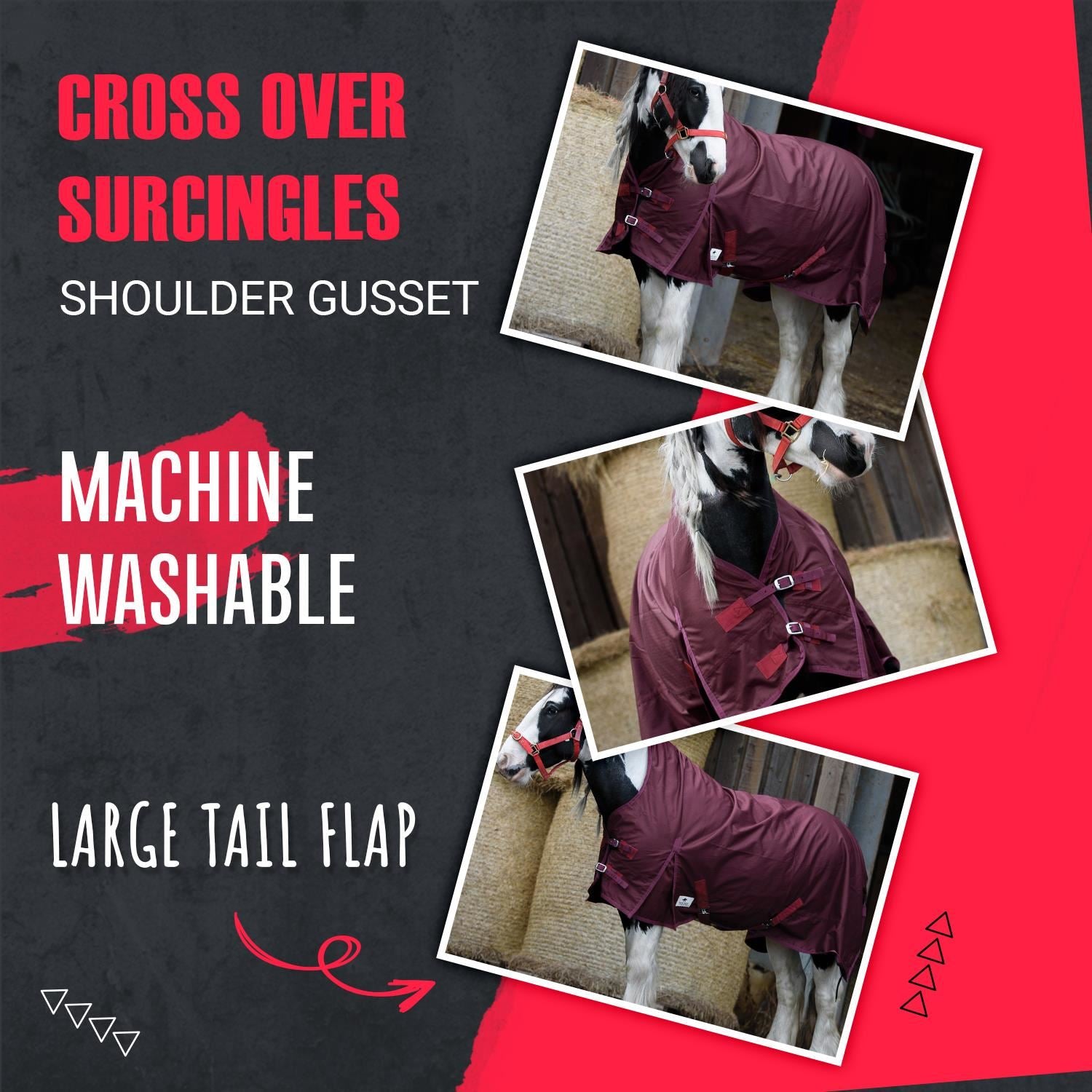 Lightweight Turnout Rainsheet 600 Denier HALF Neck Horse Rug Burgundy 5'6-6'9