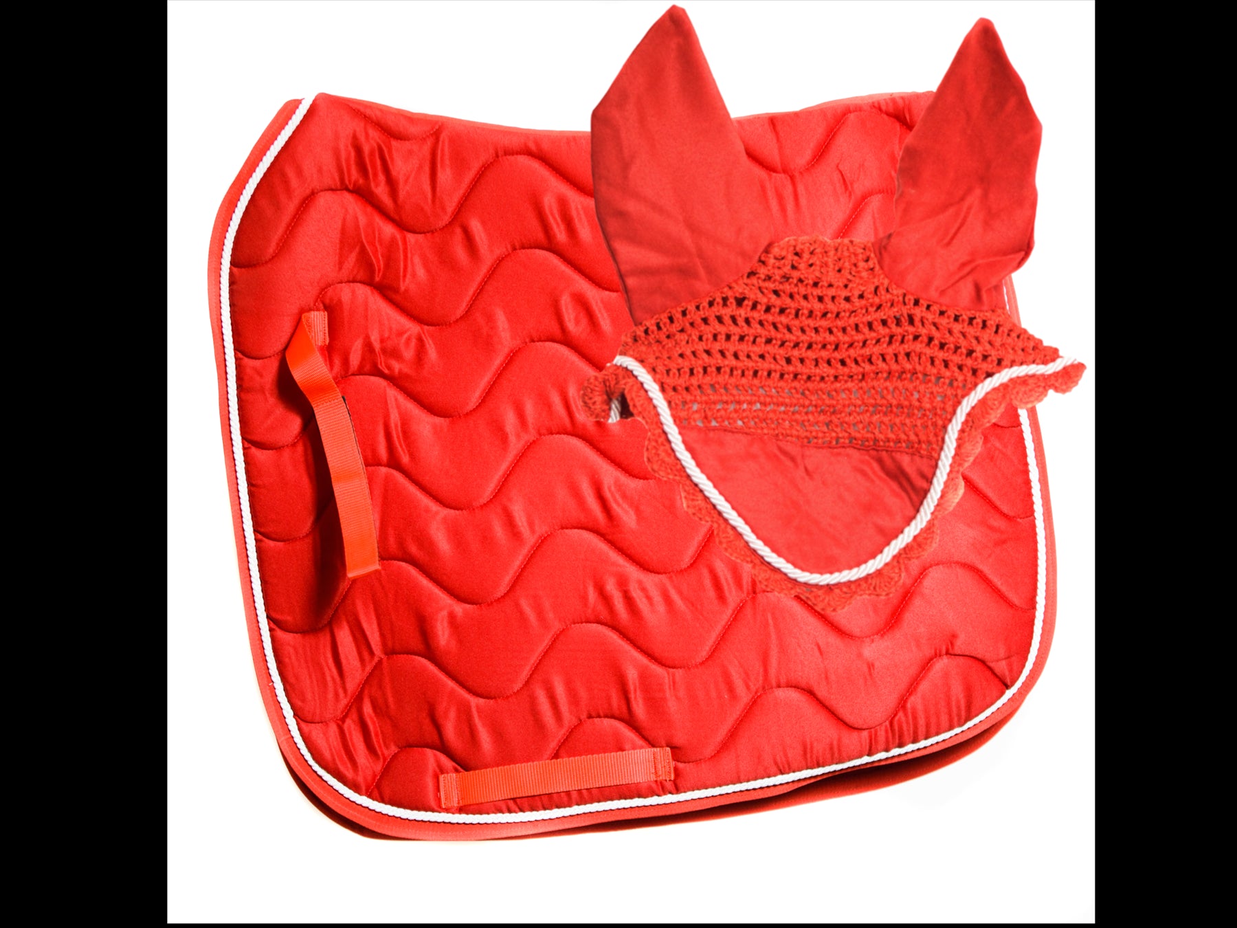 Numnah General Saddle Pads Cloth Matching Ears Fly Viel Set 5 Colours Full/Cob/Pony