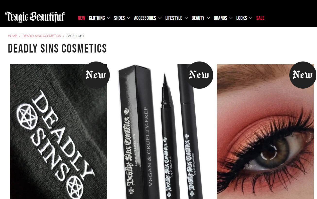 Deadly Sins Cosmetics on Tragic Beautiful's website
